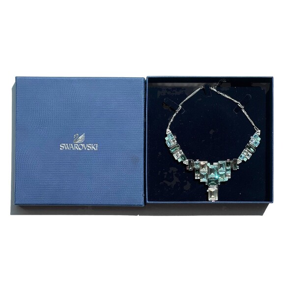 Swarovski Blue Green Geometric Crystal Necklace Women’s Jewelry Statement Gift - Picture 1 of 7